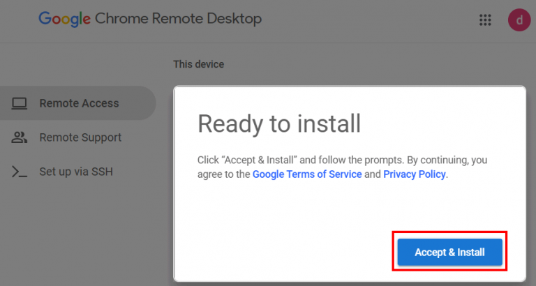 chrome remote desktop login into google