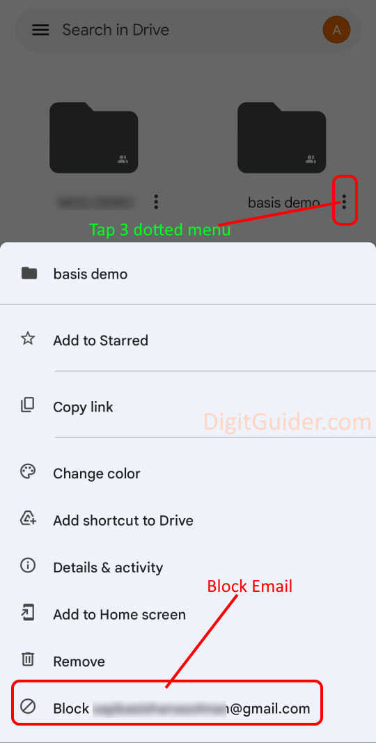 Block people in Google drive on Android