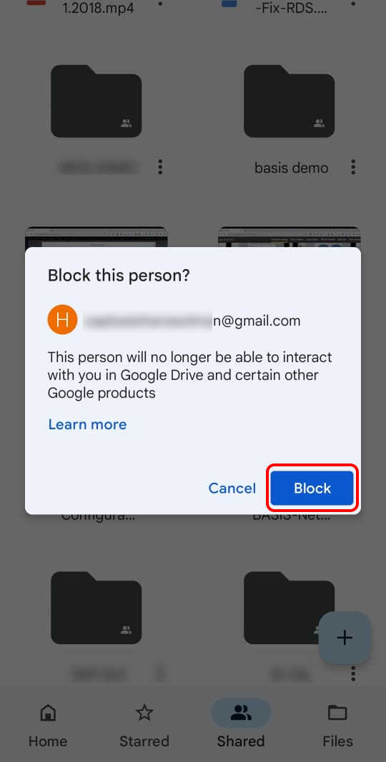 Block person on drive in android