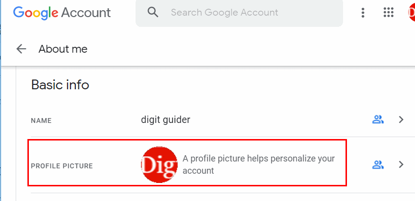 Change profile picture in Google account