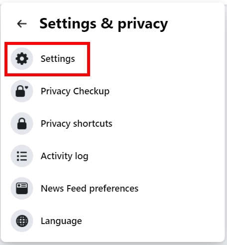 Facebook Settings option