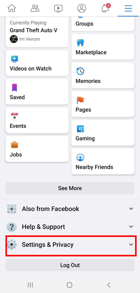 Settings and Privacy on FB App