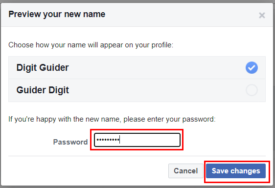 save - change name on Facebook