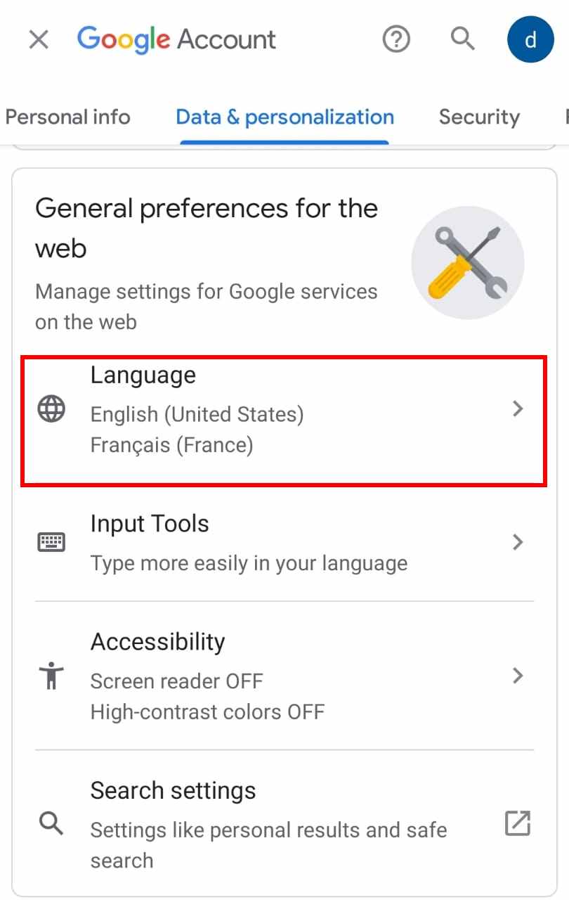 Google Account Language Android