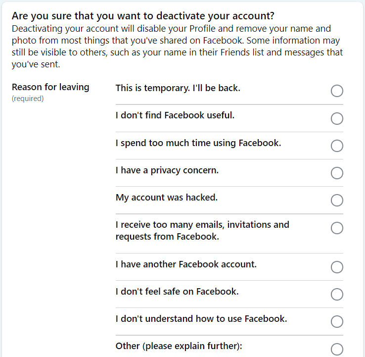 Reasons for deacivate your Facebook Account