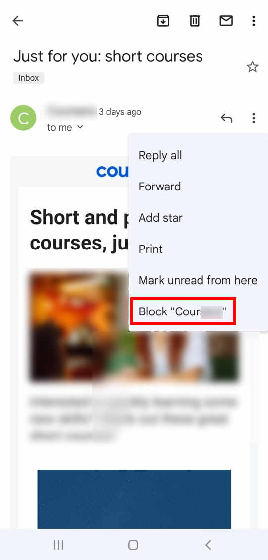 Block Email on Gmail from Android Mobile