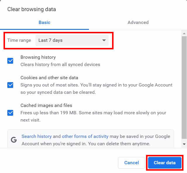 Clear data - Google chrome