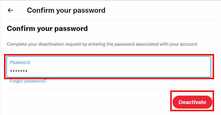 Confirm Twitter account to deactivate