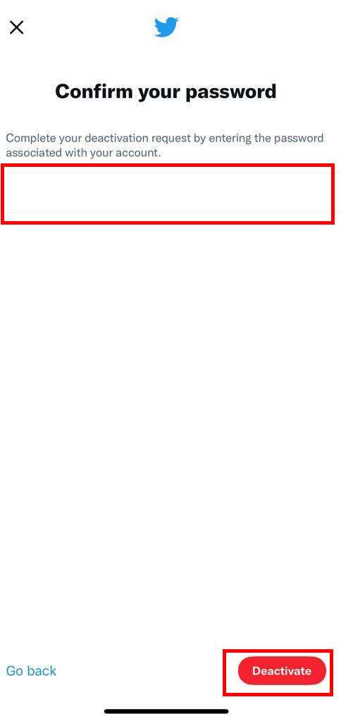 Confirm password to deactivate twitter from iPhone