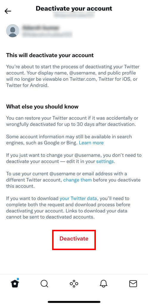 Deactivate your account - Twitter from iPhone