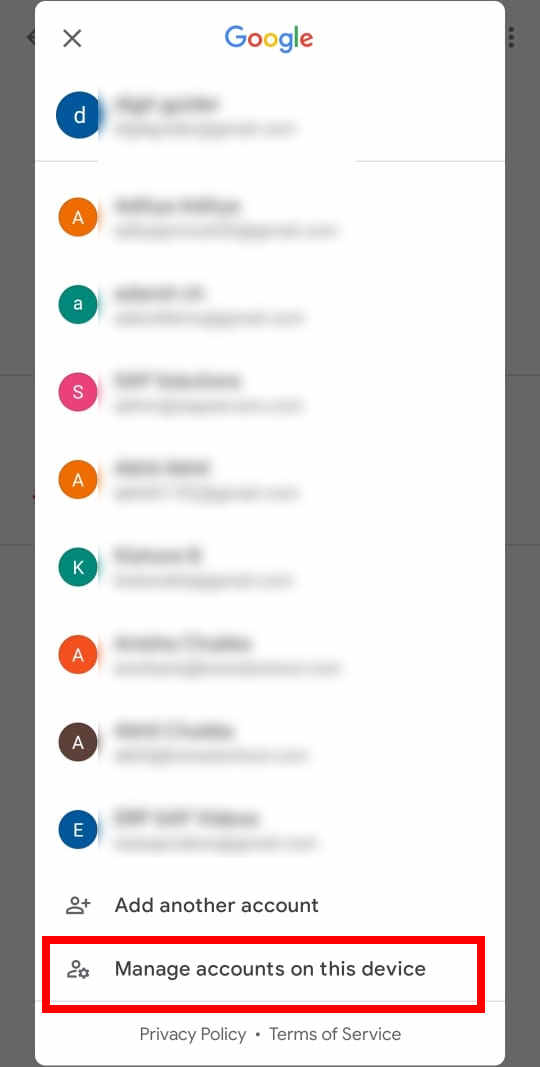 Manage Accounts on this Android device