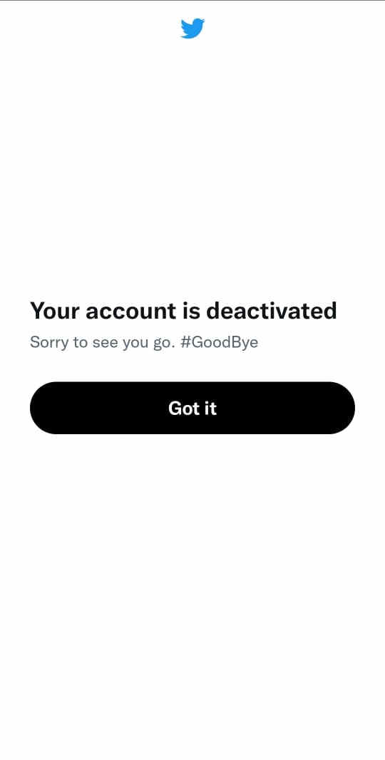 Your twitter account is deactivated